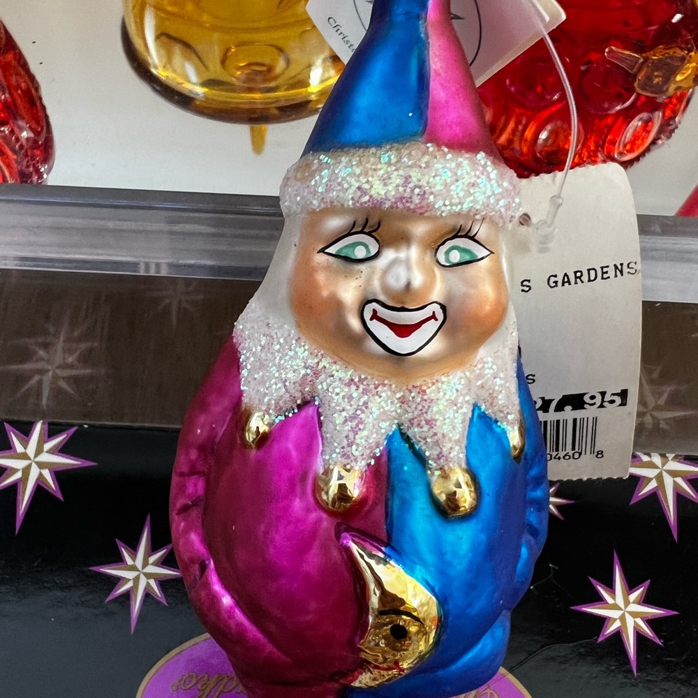 Vintage Christopher Radko Retired Clown ornament with tag attached